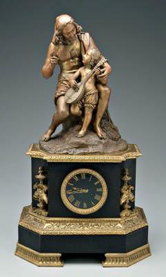 Appraisal: French bronze ormolu clock bronze pediment with fisherman seated on