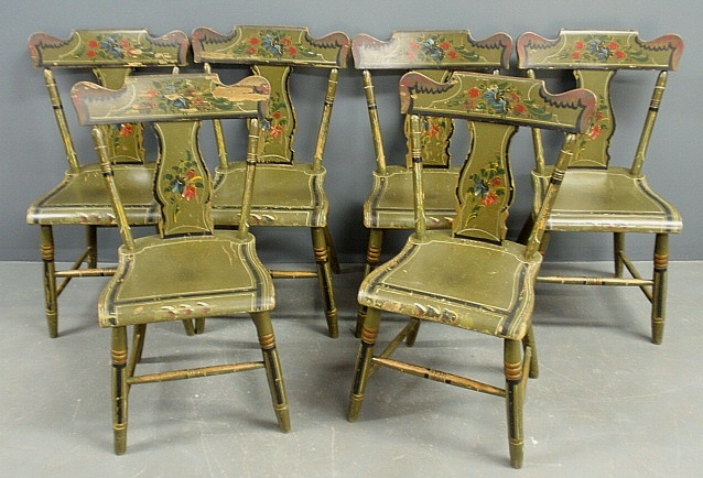 Appraisal: - Set of six Pennsylvania plank bottom chairs in original