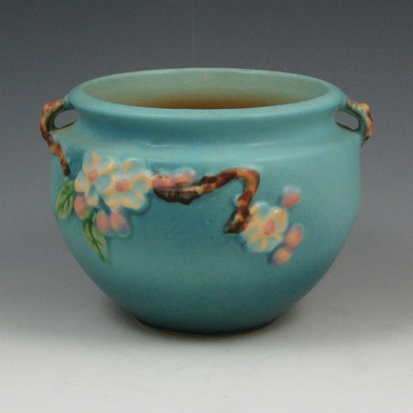 Appraisal: Roseville Apple Blossom jardiniere in blue Marked Roseville USA -