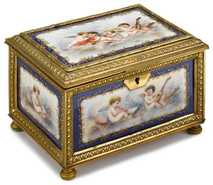 Appraisal: Continental gilt metal mounted and Sevres style porcelain insert casket