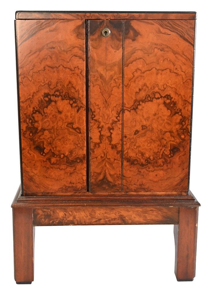 Appraisal: Burl Walnut Table Cabinet having two doors opening to three