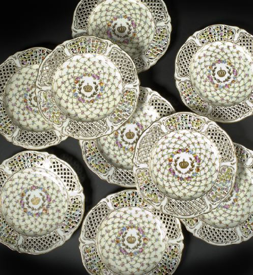 Appraisal: Fine Set of Nine Potschappel Reticulated Porcelain Dessert Plates first