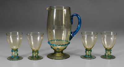 Appraisal: Five-piece Steuben lemonade set pale green Venetian style pitcher with