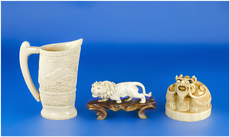 Appraisal: Three Ivory Items comprising Dragon Turtle Large Seal x inches