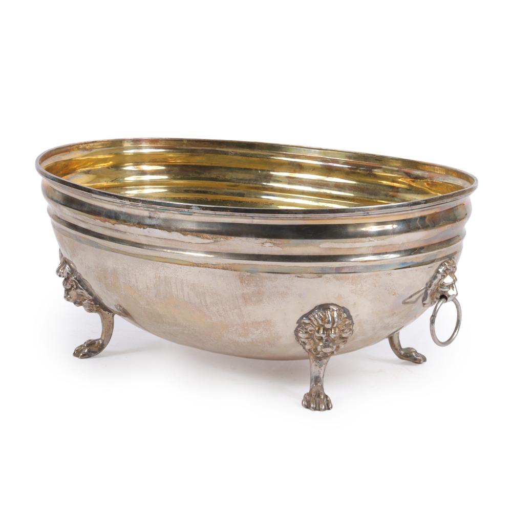 Appraisal: ENGLISH SILVER PLATED CACHE POT TUREEN WITH LION HEAD PAW