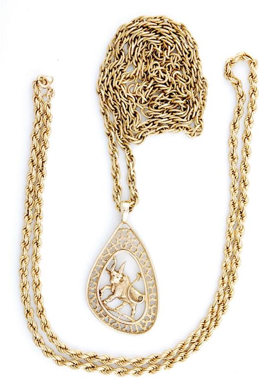 Appraisal: Two gold necklaces one hollow gold rope K yellow gold