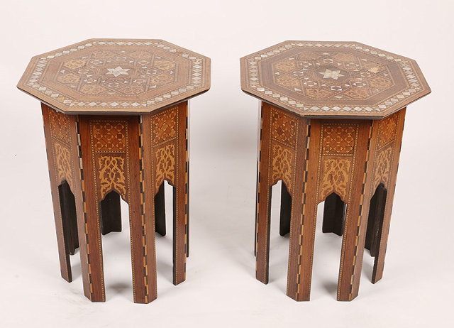 Appraisal: A PAIR OF MIDDLE EASTERN ISLAMIC OCTAGONAL OCCASIONAL TABLES with