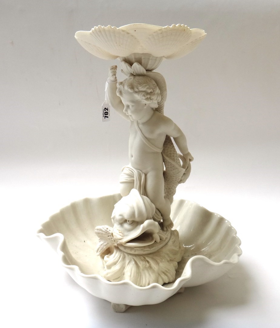 Appraisal: A Copeland parian centrepiece fountain modelled with a putti riding