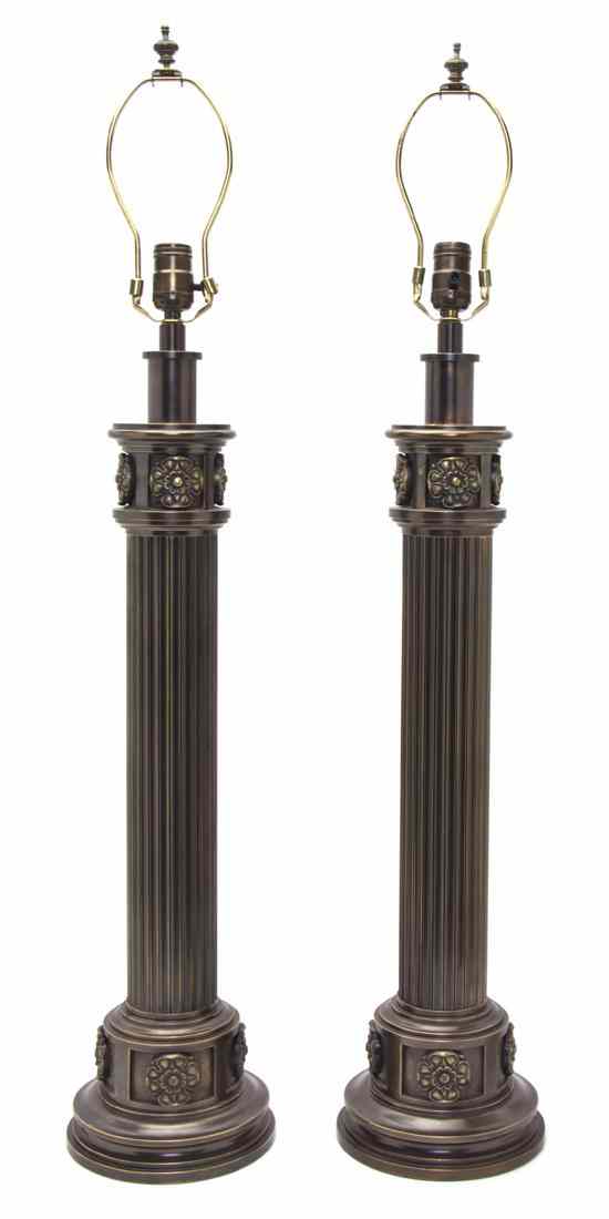 Appraisal: A Pair of Bronze Lamps each of columnar fluted form