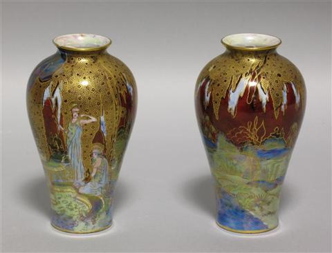 Appraisal: PAIR OF WILTONWARE FAIRYLAND LUSTRE VASES With black seal mark