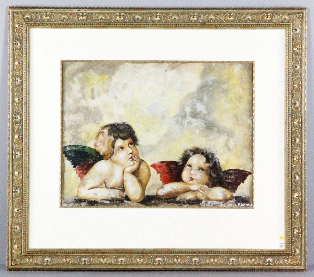 Appraisal: - Fresco Painting of Angels Fresco painting on canvas of