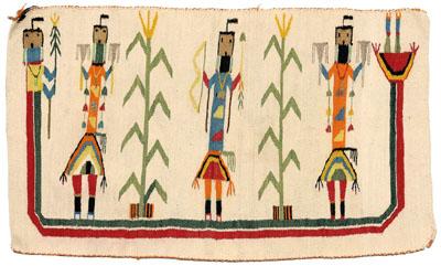 Appraisal: Navajo Yei dancer rug four skirted corn dancer figures holding