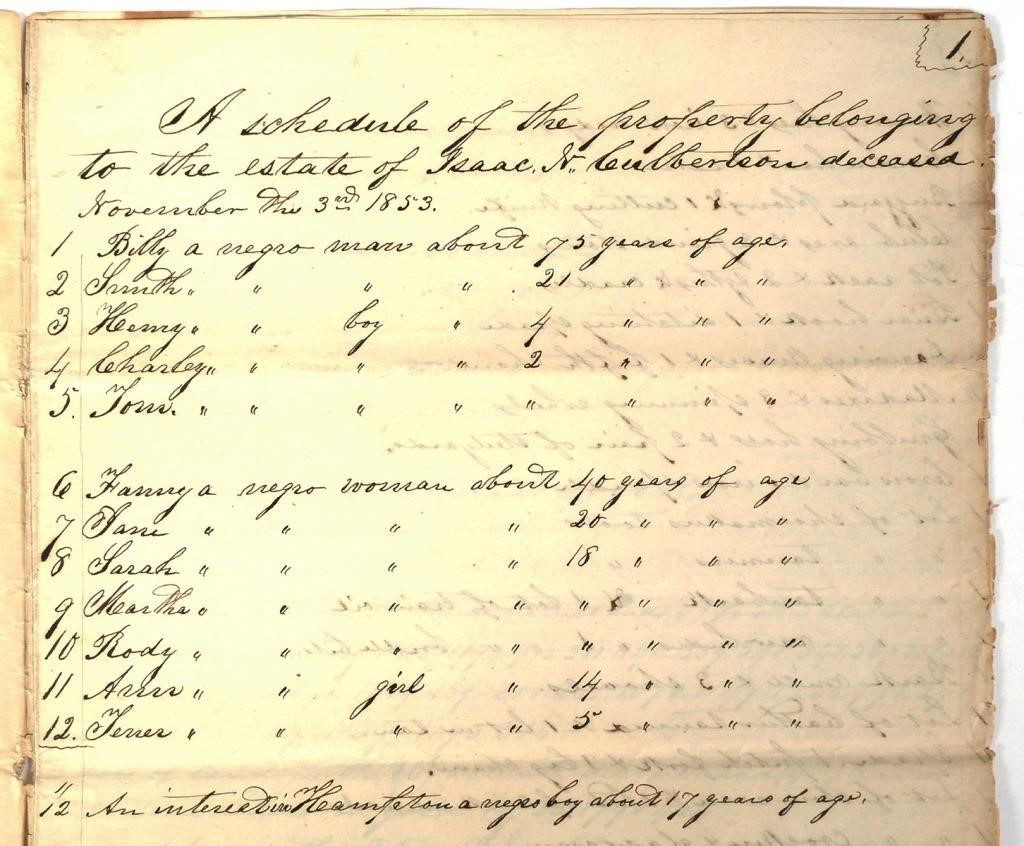 Appraisal: Schedule of the personal property of Isaac Newton Culbertson a