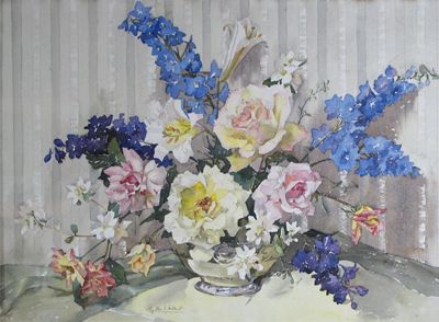 Appraisal: Phyllis I Hibbert b Still life of roses and delphinium