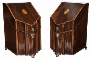 Appraisal: Pair Mahogany and Satinwood Knife Boxes with Silver-Plated Mounts probably