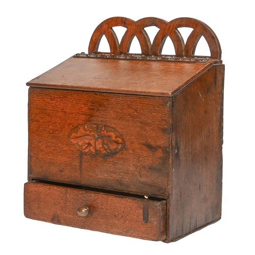 Appraisal: A George III wall hanging oak candle box with drawer