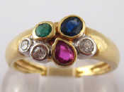 Appraisal: A yellow metal tests carat gold multi gem ruby emerald