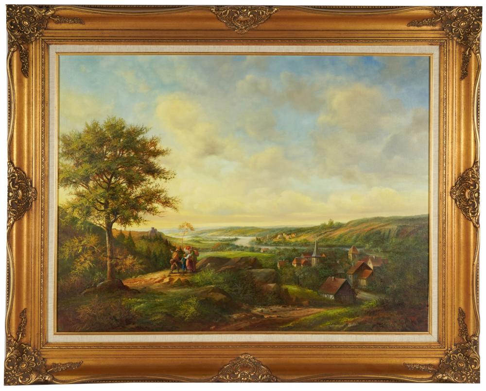 Appraisal: CONTINENTAL SCHOOL LANDSCAPE WITH FIGURES VILLAGEoil on canvas unsigned x