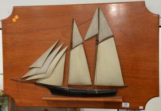 Appraisal: Three dimensional painted sailboat plaque x Three dimensional painted sailboat