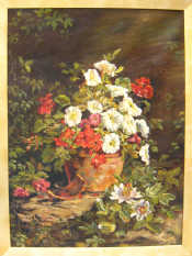 Appraisal: Oil on canvas flowers in a garden apparently unsigned approx