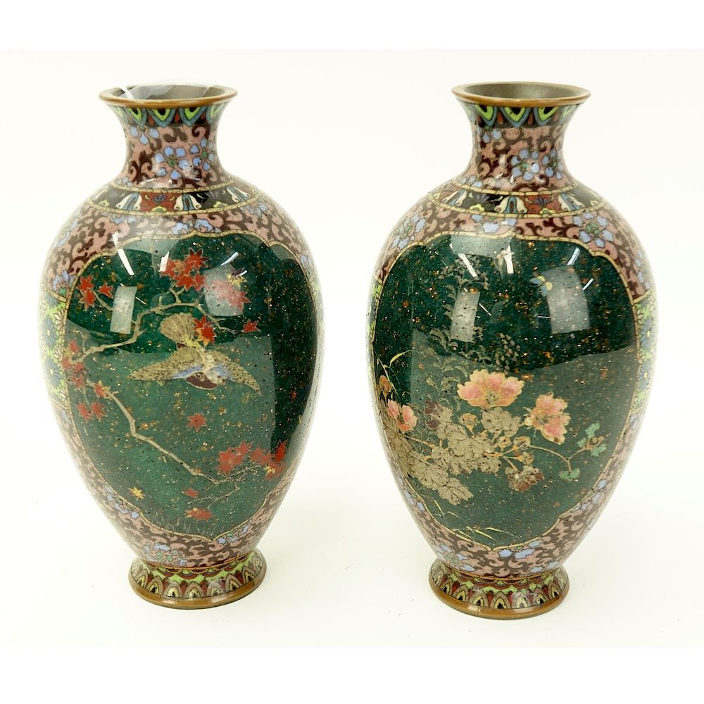 Appraisal: Japanese Cloisonne Vases Pair of Antique Japanese Cloisonne Enamel Vases