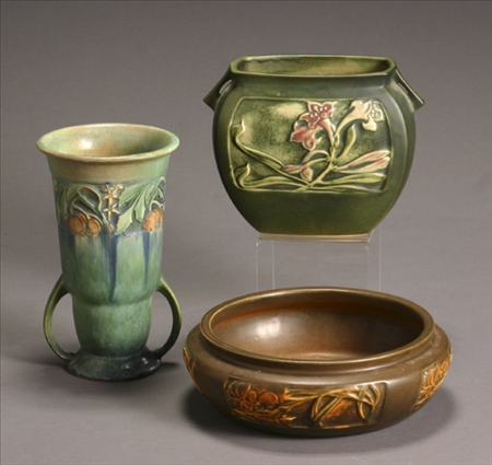 Appraisal: Group of Three Roseville Pottery Articles Circa - The first