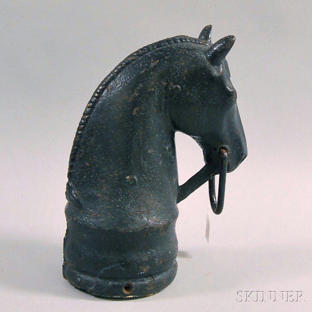 Appraisal: Cast Iron Black-painted Horse Head Hitching Post ht wd dp