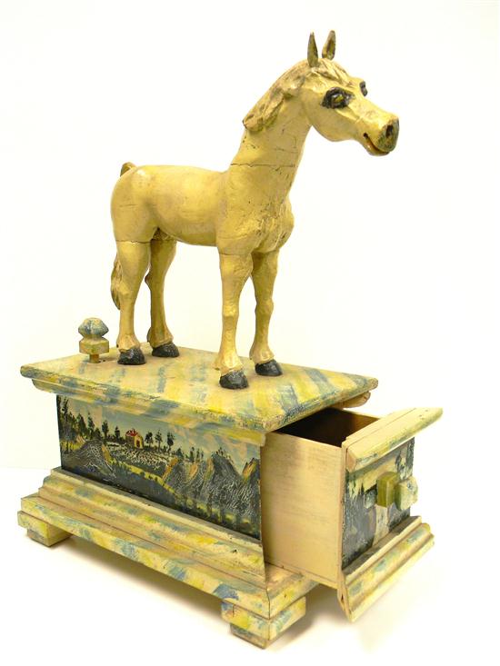 Appraisal: Folk Art carved wooden horse on box base with single