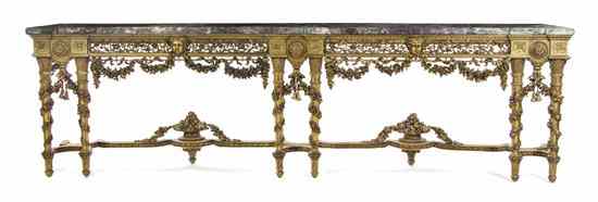 Appraisal: A Neoclassical Giltwood Console Table having a rectangular marble top