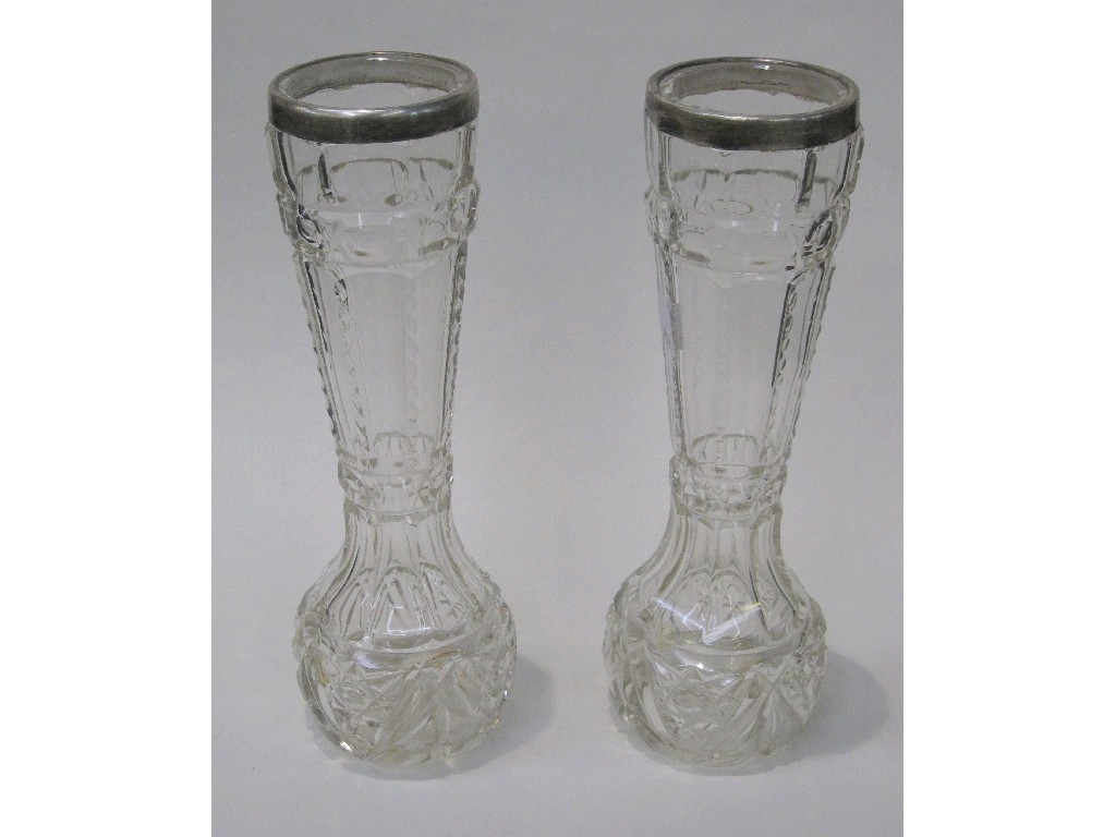 Appraisal: Pair of silver mounted moulded glass vases Birmingham