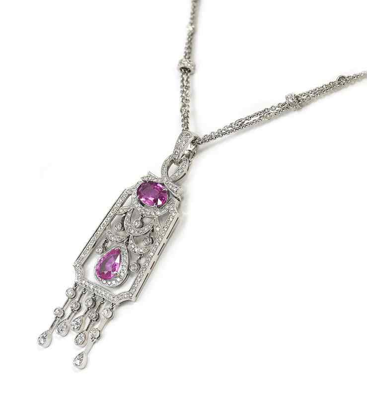 Appraisal: K PINK SAPPHIRE AND DIAMOND PENDANT NECKLACE K white gold