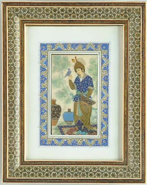 Appraisal: H ALI SAJJADI Iranian th Century WOMAN WITH DOVE Miniature