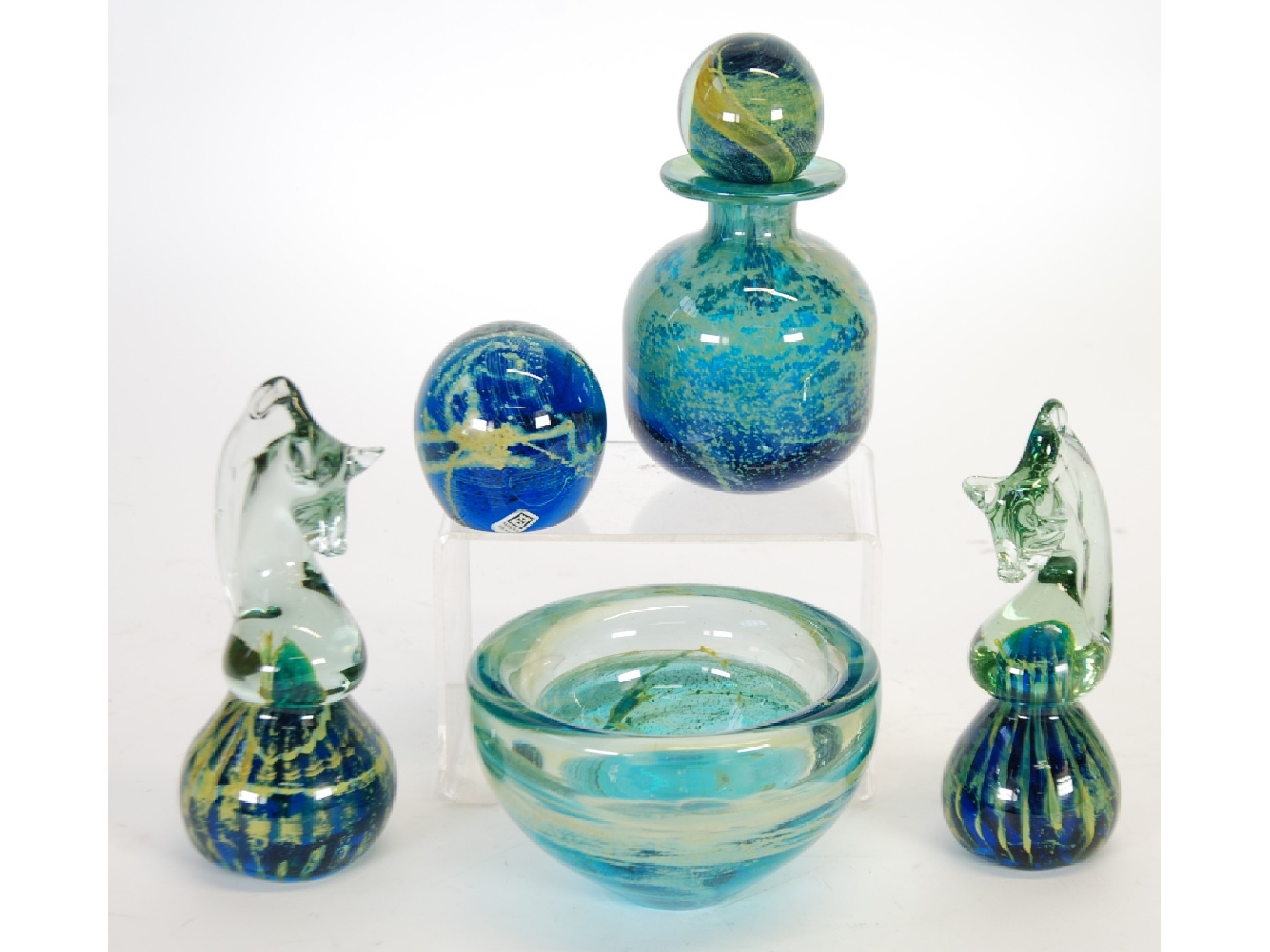 Appraisal: FIVE PIECES OF MDINA GLASS comprising a pair of paperweights