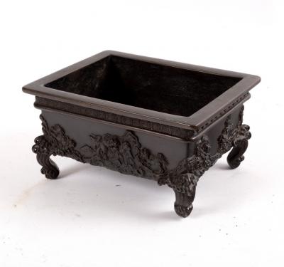 Appraisal: A Japanese bronze planter siuban Meiji period of rectangular shape