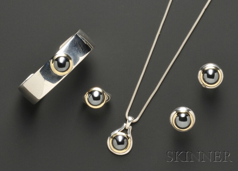 Appraisal: Tiffany Co Sterling Silver kt Gold and Hematite Suite comprised