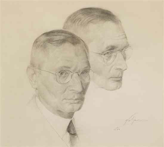 Appraisal: American School th century Double Portrait pencil on paper signed