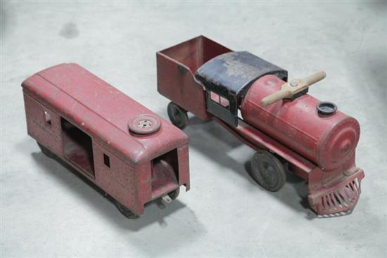 Appraisal: TRAIN RIDING TOY Two-part pressed steel ride-on train marked ''Twentieth