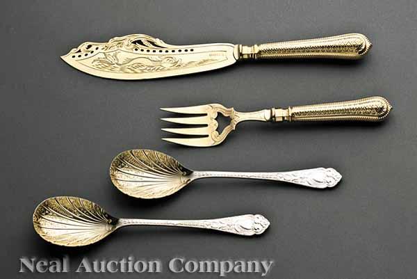 Appraisal: A Victorian Gilded Silverplate Fish Knife and Fork with Victorian