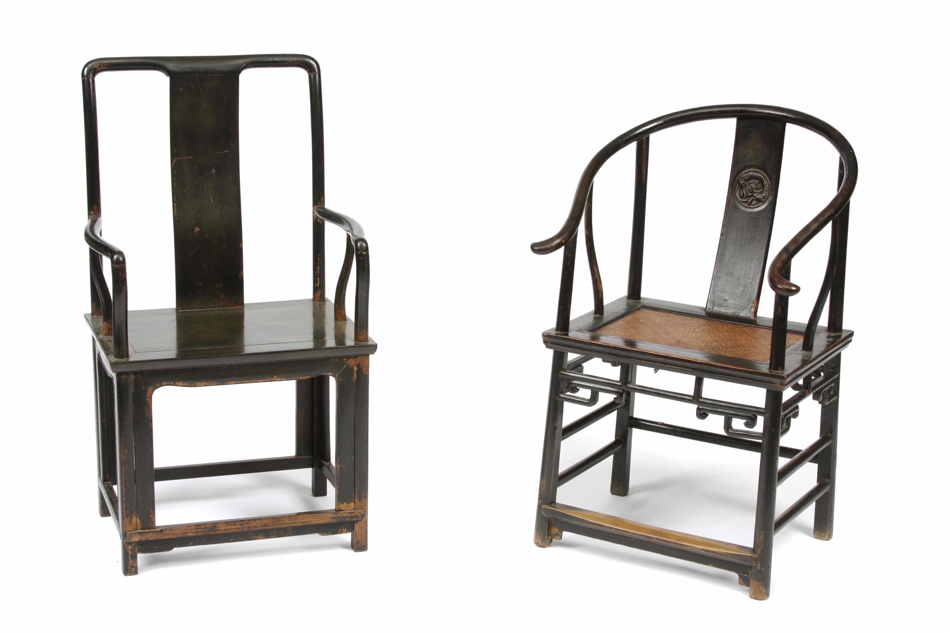 Appraisal: Two Chinese hardwood armchairs height of tallest in width in