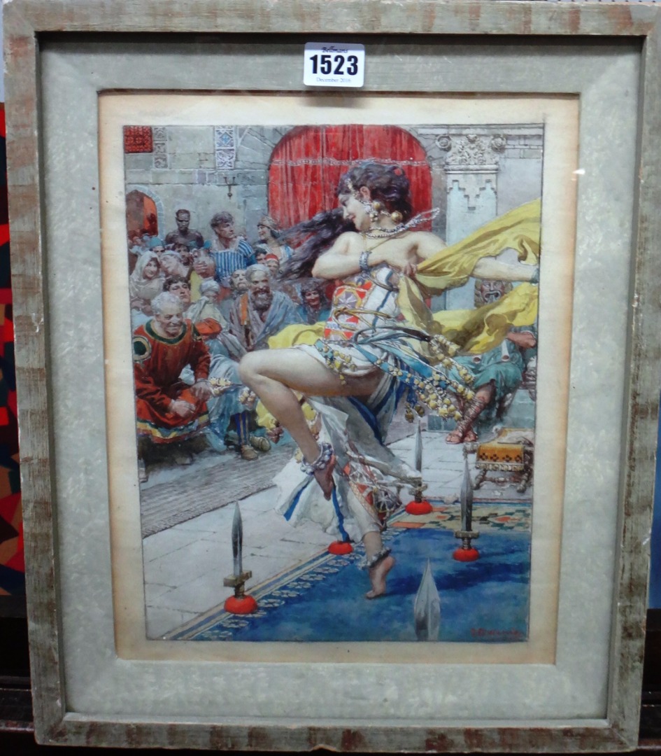 Appraisal: Fortunino Matania - Harem girl watercolour signed cm x cm