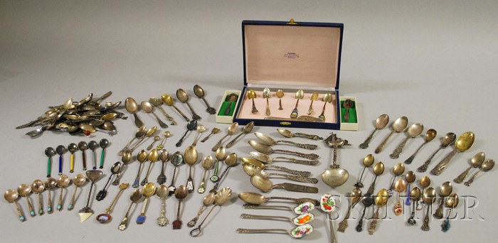 Appraisal: Group of Mostly Souvenir Spoons and Assorted Flatware including a