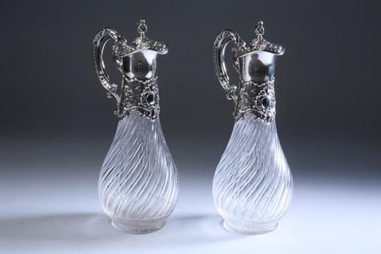 Appraisal: PAIR GERMAN SILVER-MOUNTED CUT-CRYSTAL CLARET JUGS th century silver standard