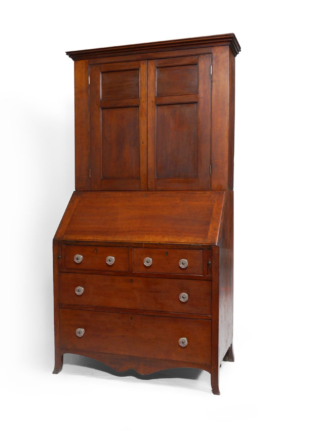 Appraisal: TH CENTURY HEPPLEWHITE CHERRY SECRETARY DESK Upper cabinet with paneled