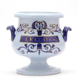 Appraisal: English Porcelain Leech Jar th century urn form with acanthus