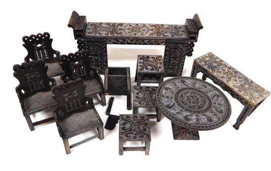 Appraisal: ASIAN miniature carved hardstone furniture black with incised white floral