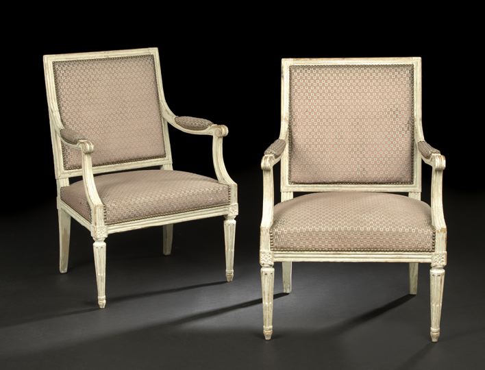 Appraisal: Pair of Louis XVI-Style Polychromed Fauteuils fourth quarter th century