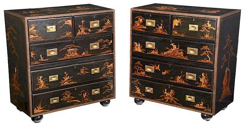 Appraisal: Pair of Chinoiserie Decorated Campaign Chests British late th century