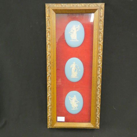 Appraisal: Wedgwood Blue Jasperware Plaques Three Graces framed together oval excellent