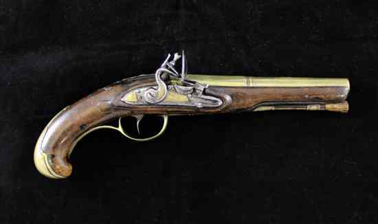 Appraisal: An th century French brass mounted mahogany flintlock pistol in