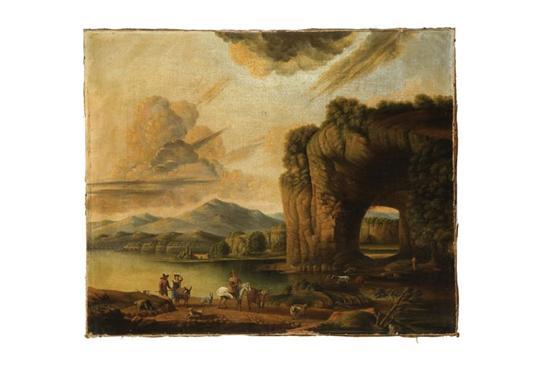 Appraisal: ROMANTIC LANDSCAPE WITH FIGURES EUROPE TH CENTURY Oil on canvas